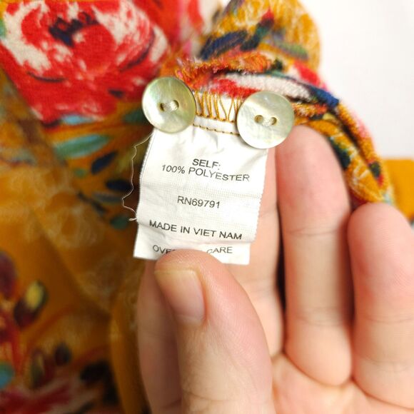 Fig and Flower Anthropologie Womens 2X Orange Colorful Floral 3/4 Sleeve Blouse - Picture 3 of 7